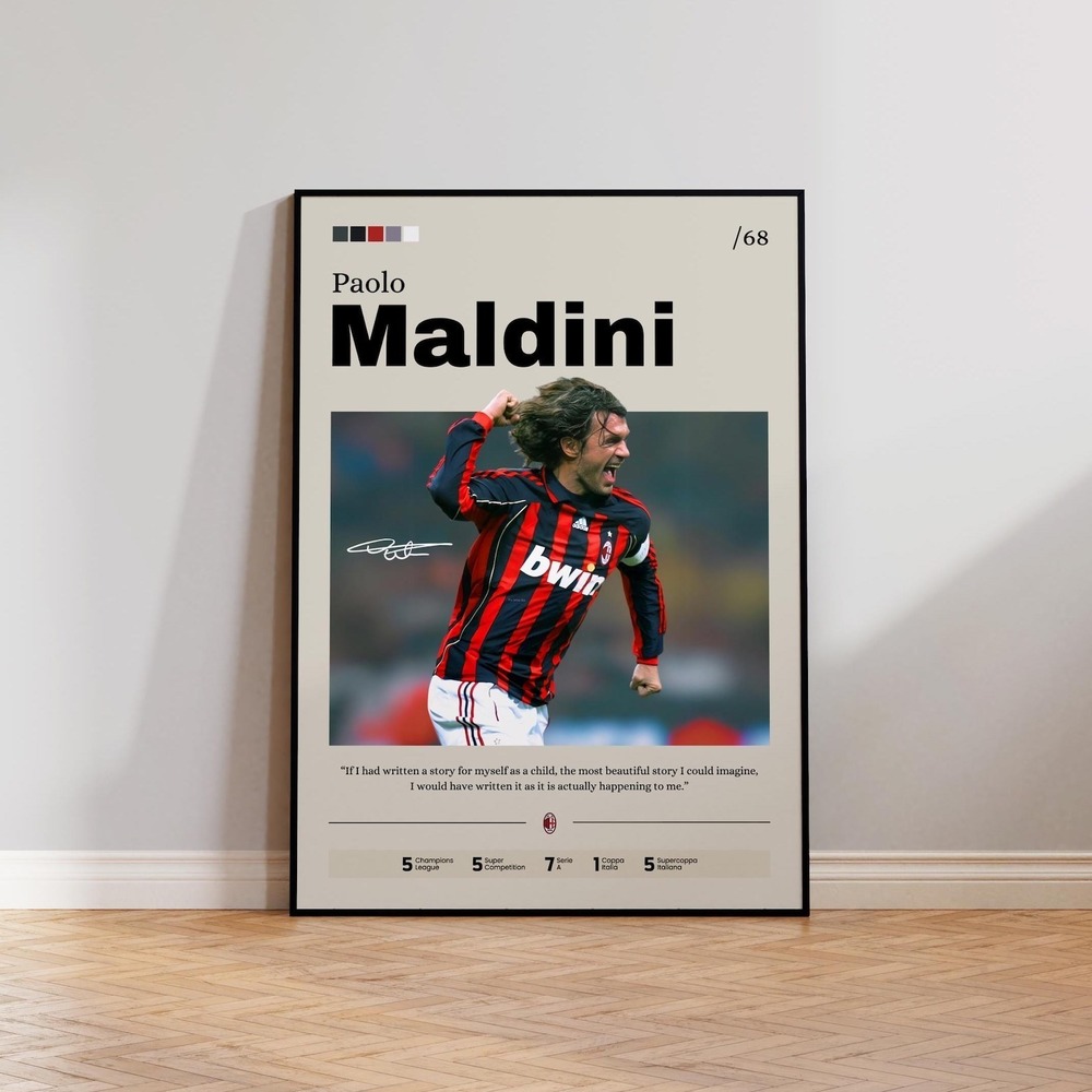 Paolo Maldini Poster, Soccer Star Wall Art, Sports Decor Print